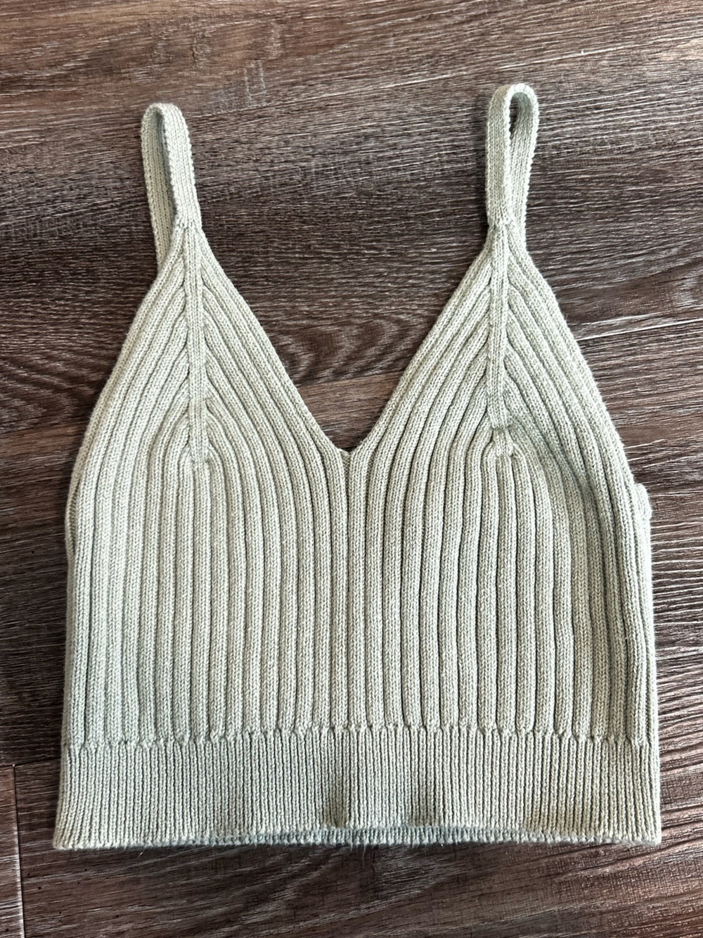 Knit Ribbed V-Neck Tank Top in Light Sage